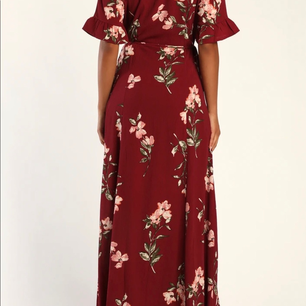 Lulus September Sunsets Burgundy Floral Print Wrap Dress - Picture 5 of 5